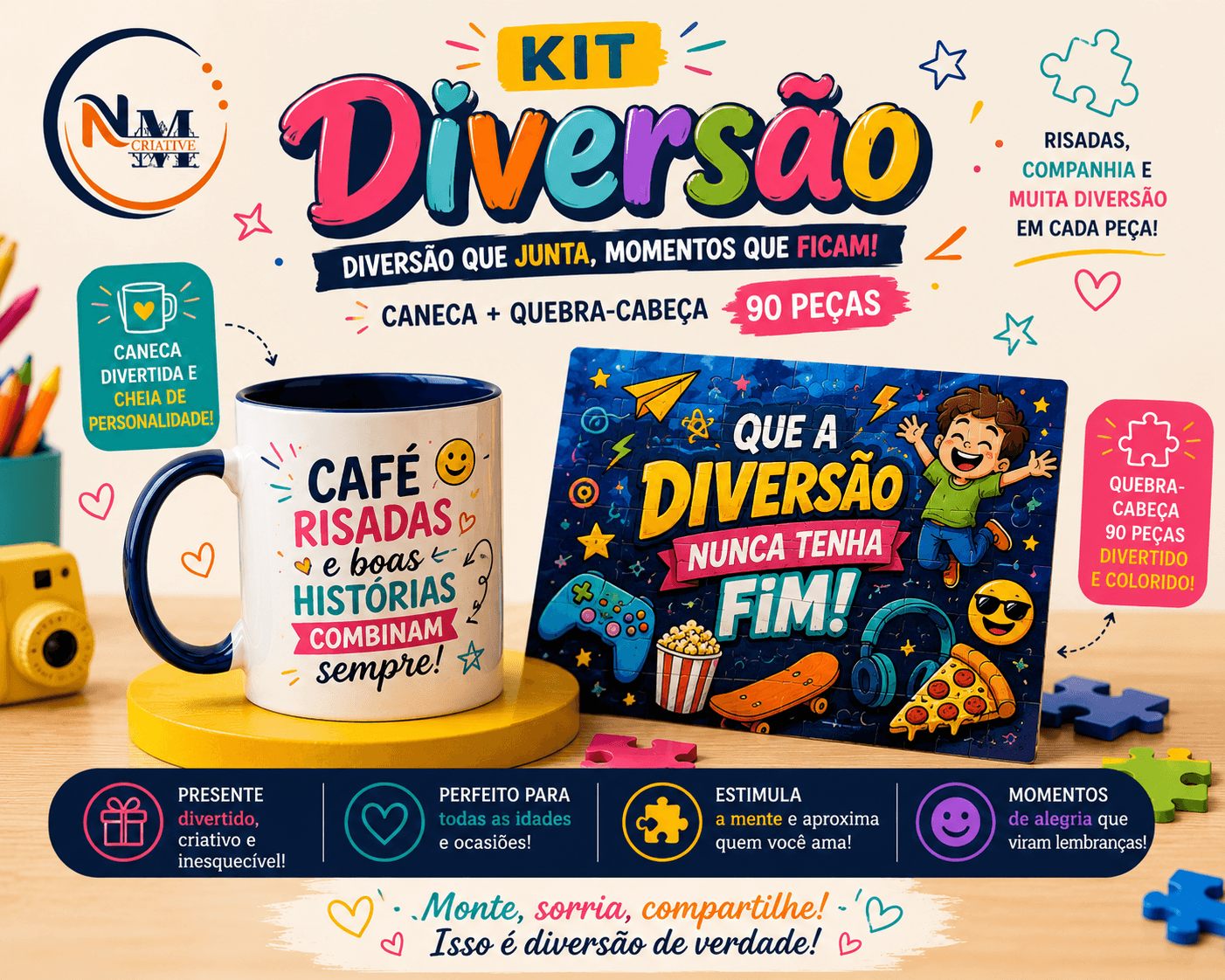 Kit Diversão (Caneca branca 325ml + Quebra Cabeça 90 peças)