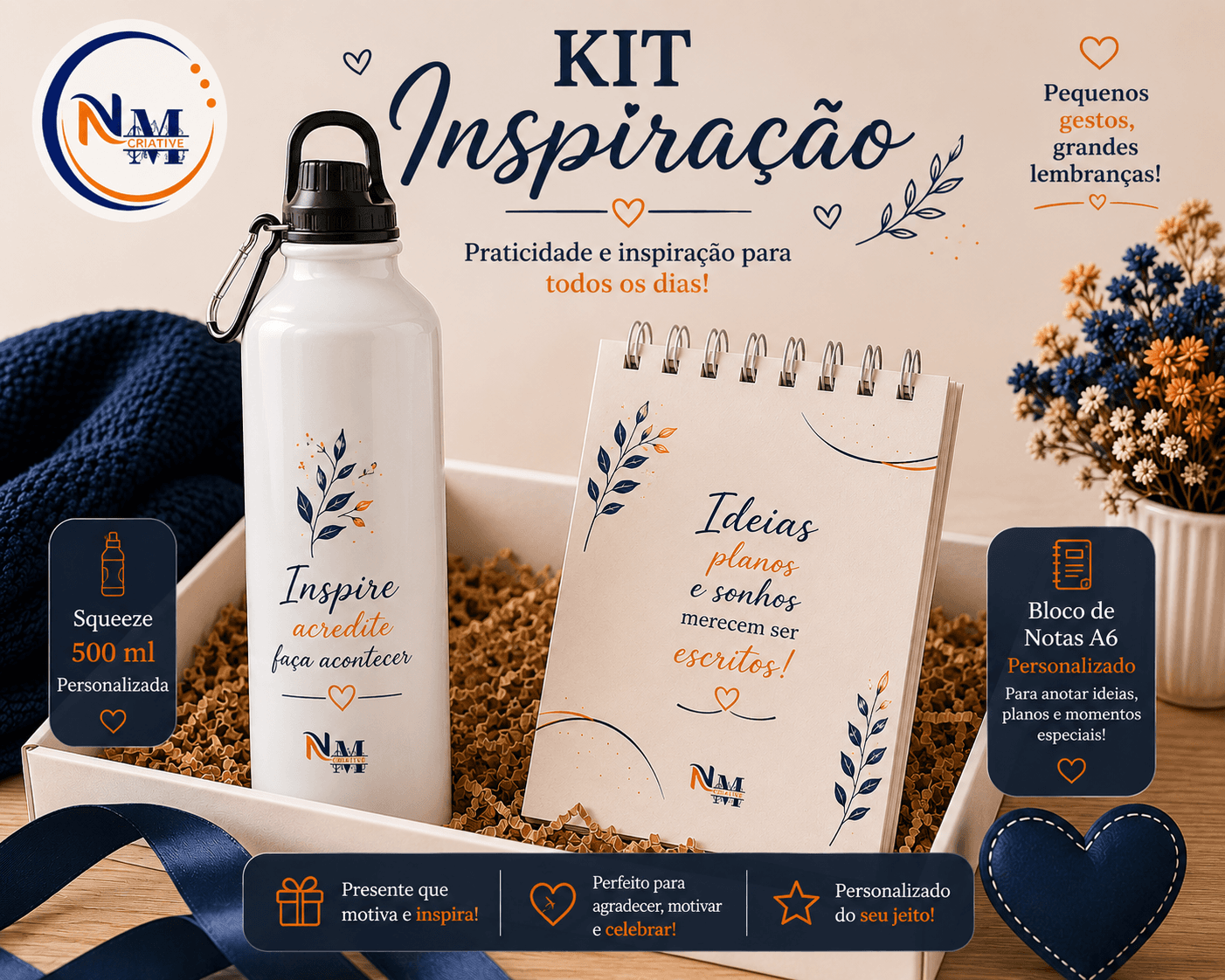 Kit Inspiração (Squeeze 500ml + Caneca Branca 325ml)